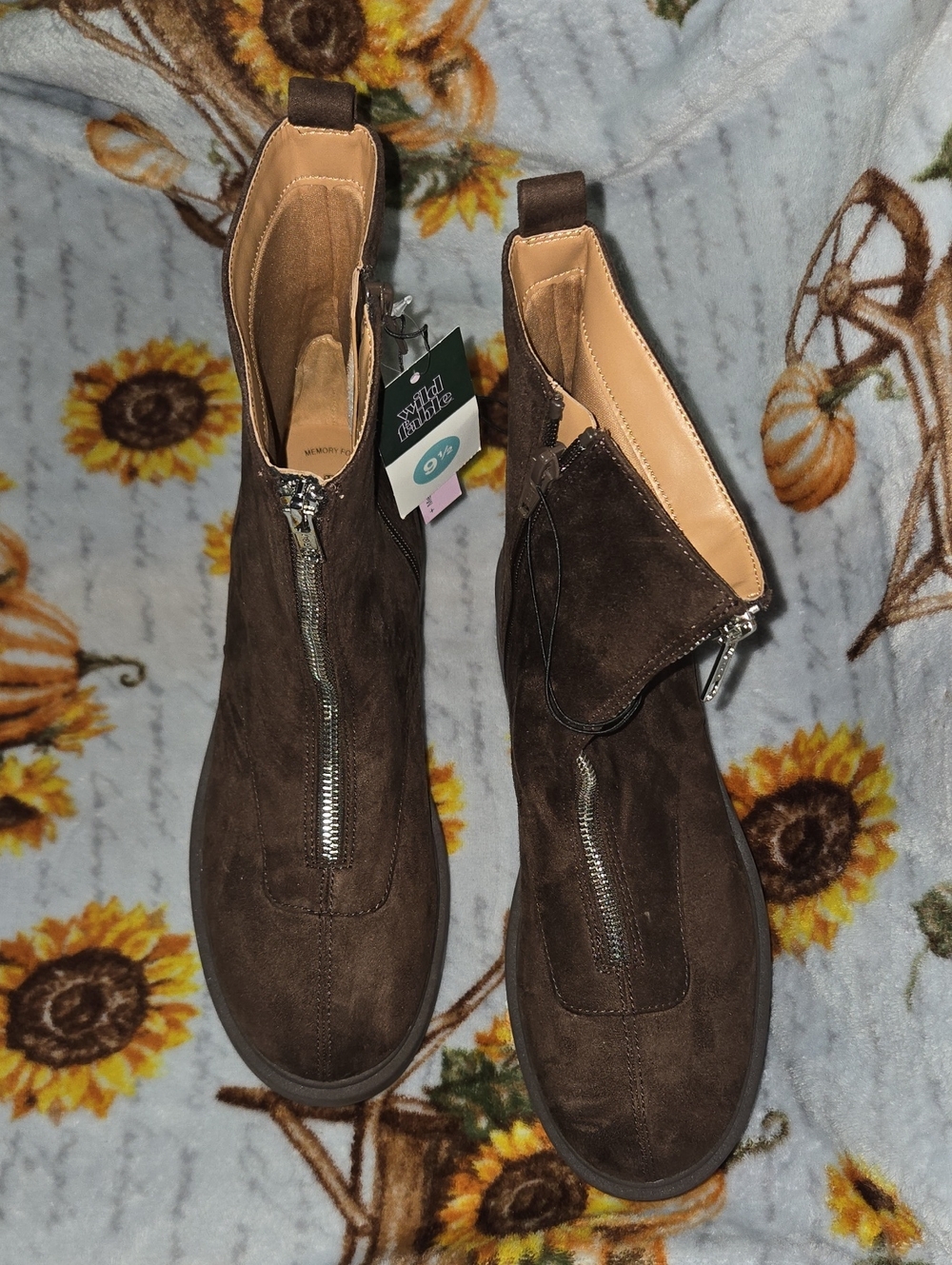 wild fable Dark Brown Suede Front-Zip Ankle Booties